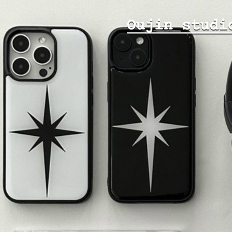 Back Cover Adhesive - Korean Fashion Black & White Star